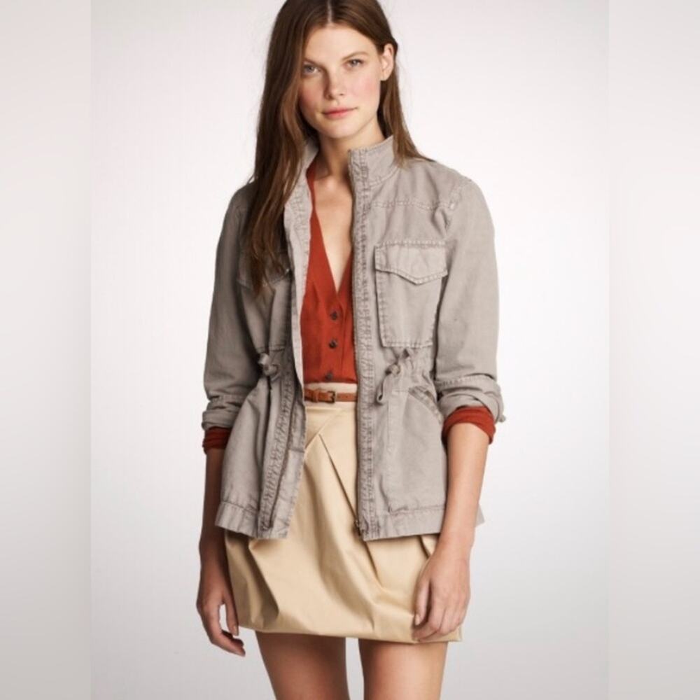 J Crew Ryder Military Utility Light front zip Jacket Stone Gray Cotton womens S